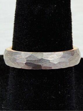 Beautiful Tungsten gray, goldtone inside size 5, band ring